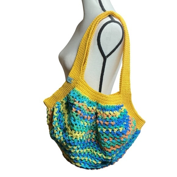 Hand Crafted Handbags - Large Crochet Mesh Market Bag Cotton and Acrylic Handcrafted Handmade Reusable